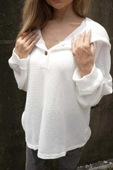 Waffle-Knit Long Sleeve Hooded T-Shirt OutfitFlow